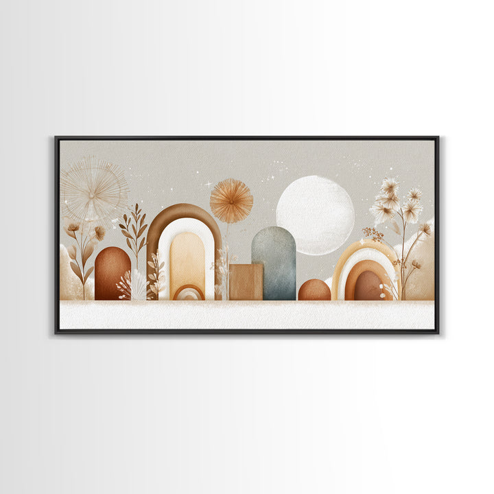Neutral Boho Sun and Arch Shapes Framed Canvas Print, Nursery Decor, Nursery Prints, Fine Art, Nursery, Nursery Wall Decal, NDE-2x1-55