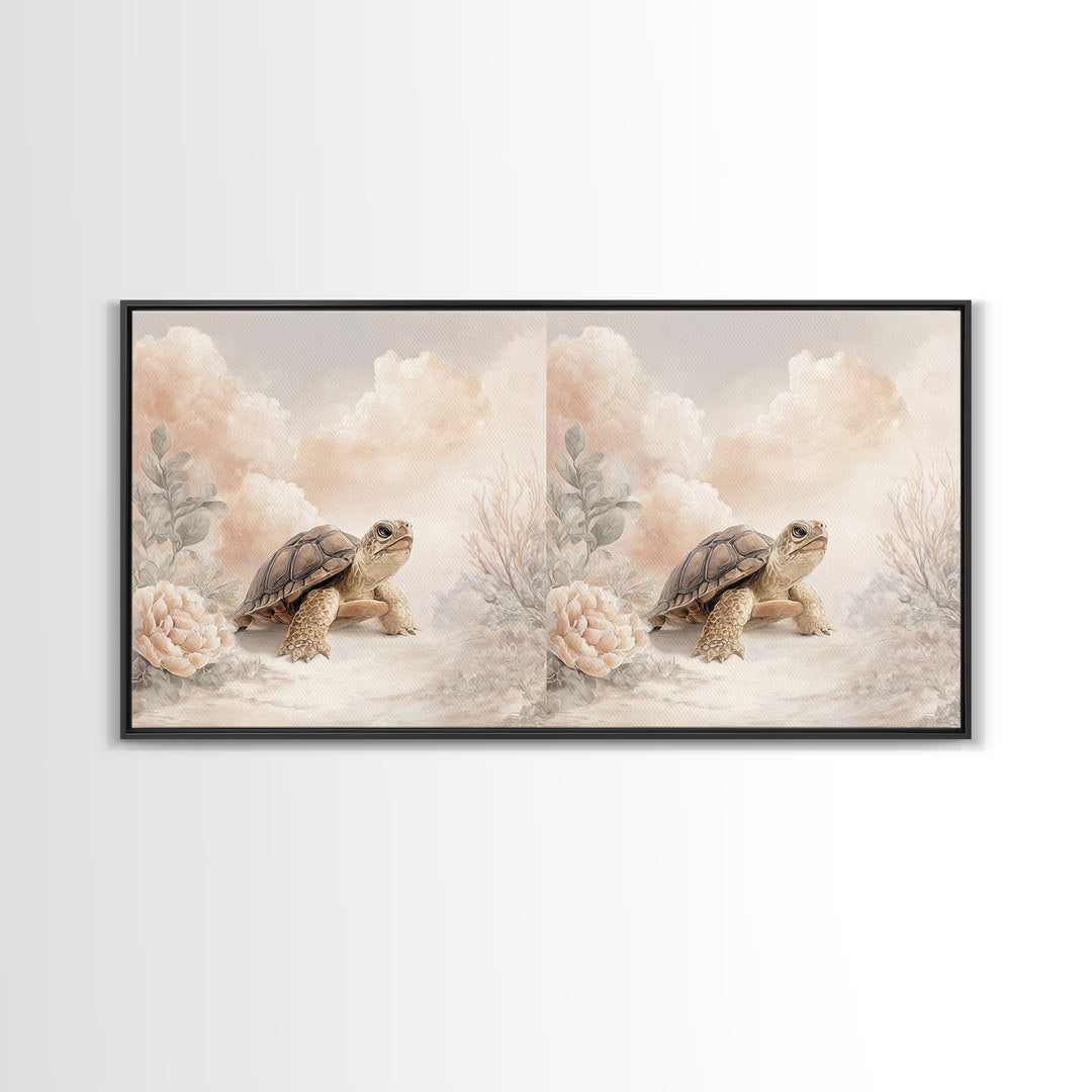 Tiny Turtle with Sea Plants Canvas Print, Nursery Decor, Floral Wall Art, Fine Art, Nursery, Gallery Decor, Neutral Decor, NDE-2x1-63