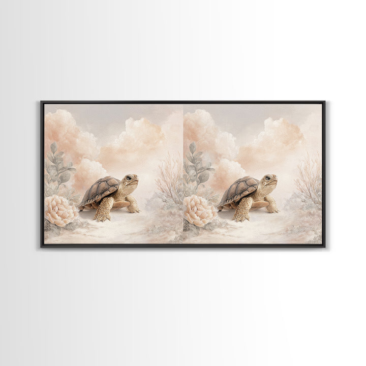 Tiny Turtle with Sea Plants Canvas Print, Nursery Decor, Floral Wall Art, Fine Art, Nursery, Gallery Decor, Neutral Decor, NDE-2x1-63