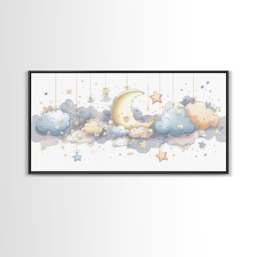 Moon Phase Mobile Canvas Print, Nursery Decor, Kids Wall Art, Abstract Art, Nursery, Room Decor, Textured Painting, NDE-2x1-71