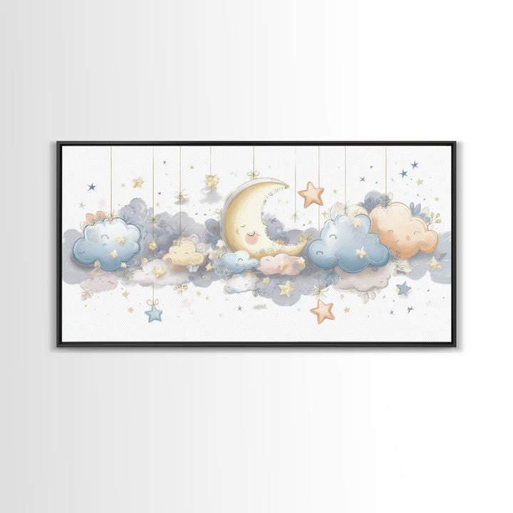 Moon Phase Mobile Canvas Print, Nursery Decor, Kids Wall Art, Abstract Art, Nursery, Room Decor, Textured Painting, NDE-2x1-71