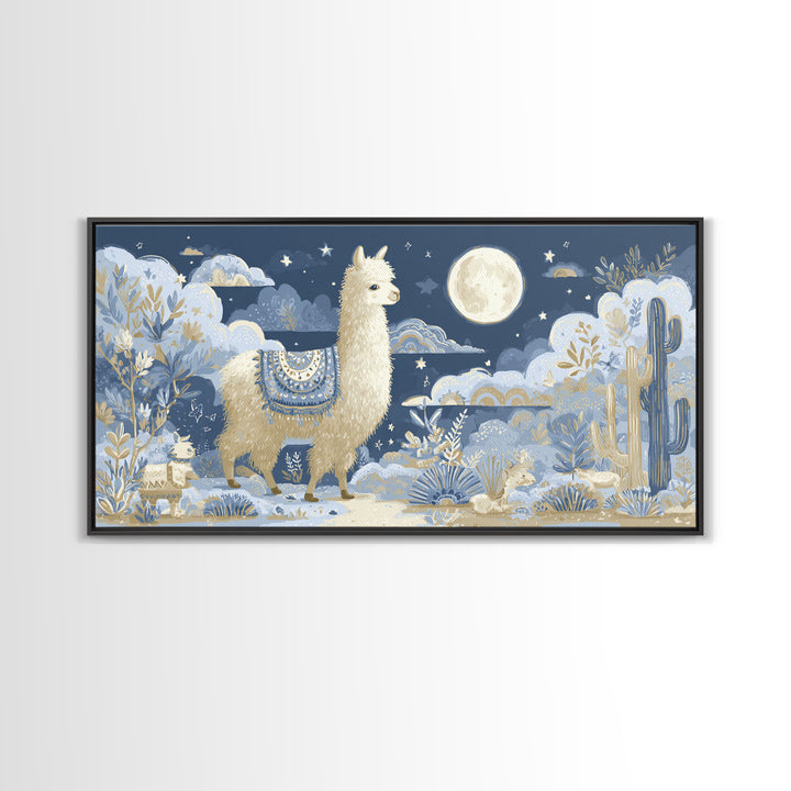 Cute Llama with Blanket Pattern Canvas Print, Nursery Decor, Playroom Decor, Nursery, Boy Nursery Decor, Gallery Decor, NDE-2x1-89