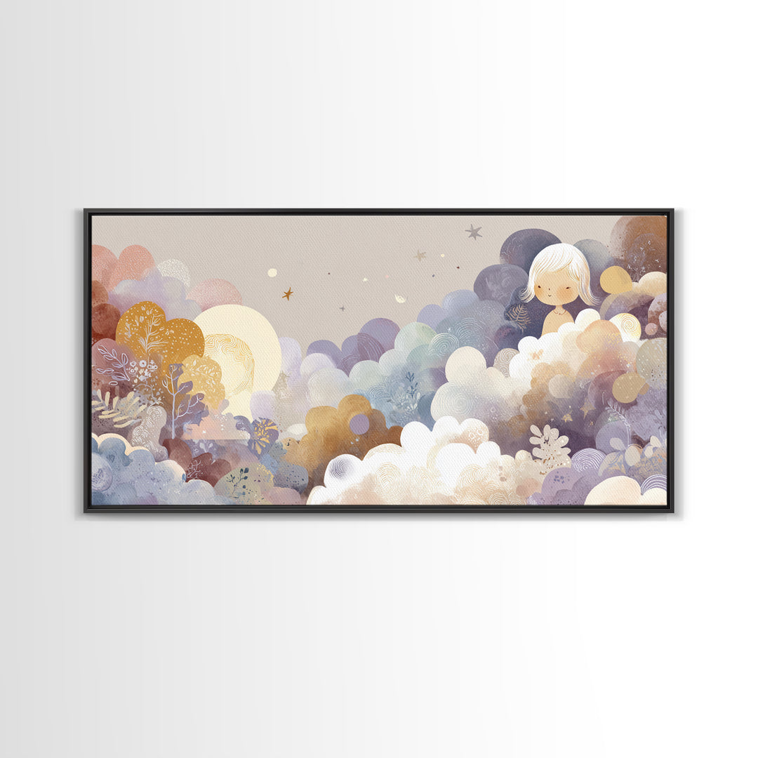 Pastel Rainbow with Soft Cloud Shapes Canvas Print, Nursery Decor, Floral Wall Art, Abstract Art, Nursery, Gallery Decor, NDE-2x1-93