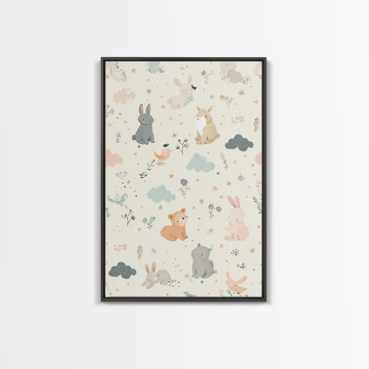 Woodland Animal Parade Canvas Print, Nursery Decor, Contemporary Art, Fine Art, Nursery, Wall Decals, Nursery Wall Decor, NDE-2x3-10