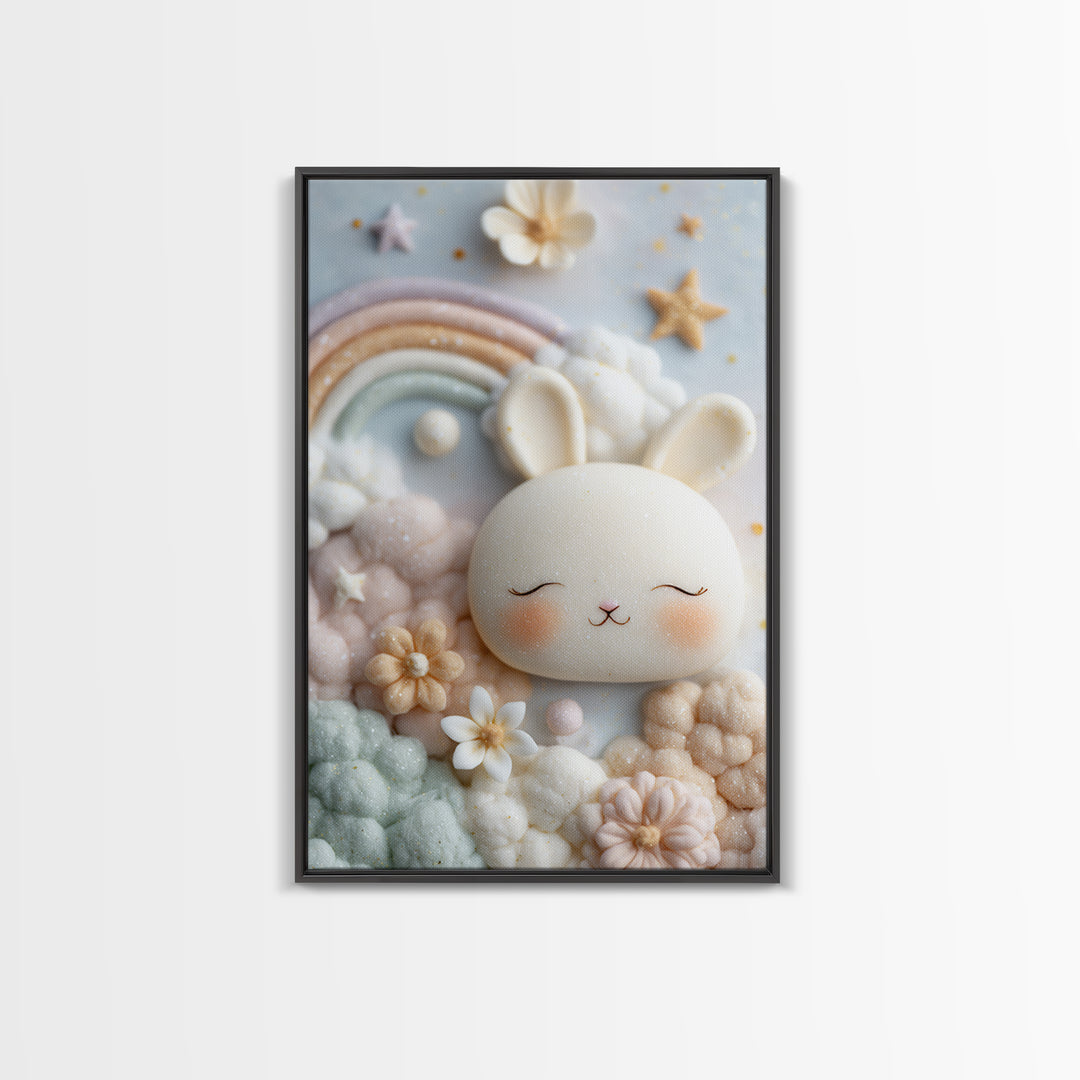 Cloud Rainbow and Raindrop Composition Framed Canvas Print, Nursery Decor, Canvas, Fine Art, Nursery, Playroom Decor, NDE-2x3-100