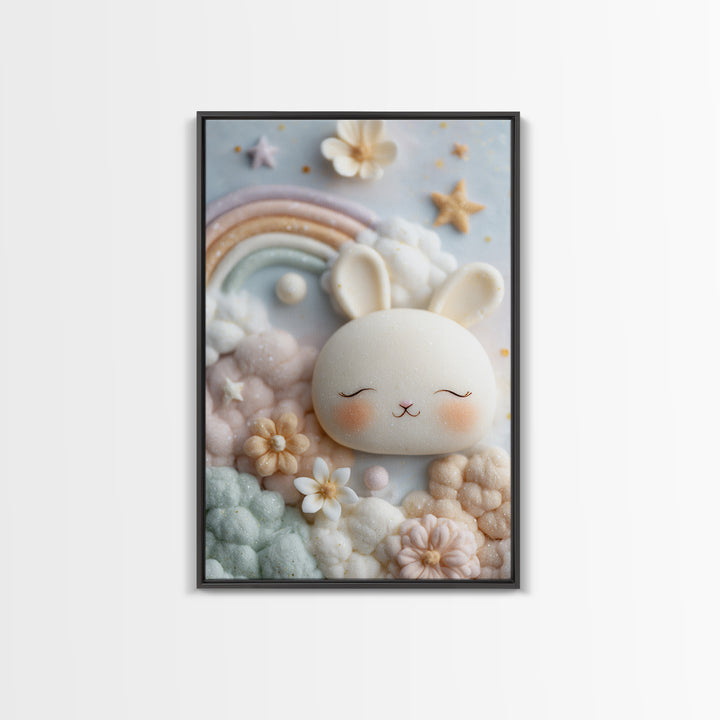 Cloud Rainbow and Raindrop Composition Framed Canvas Print, Nursery Decor, Canvas, Fine Art, Nursery, Playroom Decor, NDE-2x3-100
