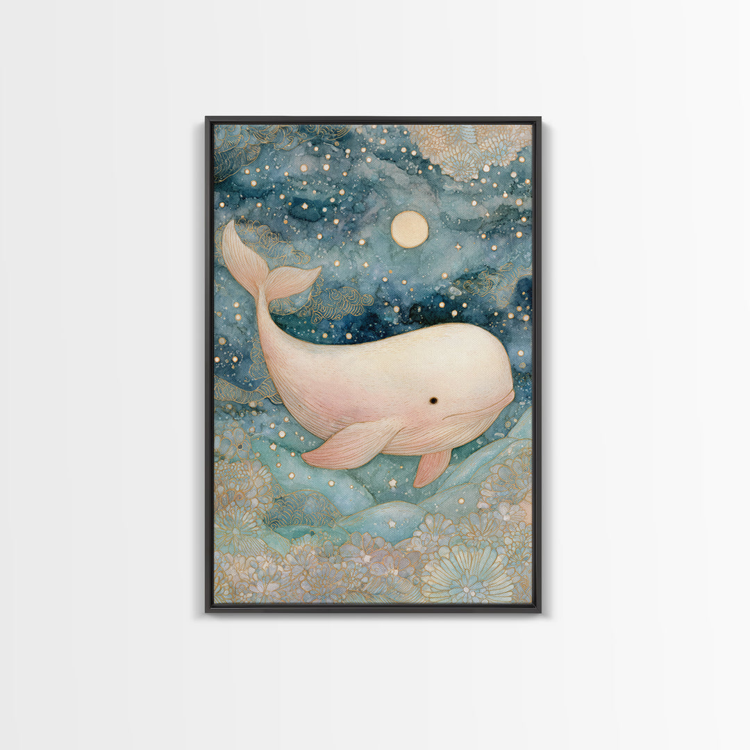 Baby Whale Swimming Through Stars Canvas Print, Nursery Decor, Gallery Decor, Fine Art, Nursery, Wall Art, Home Decor, NDE-2x3-16