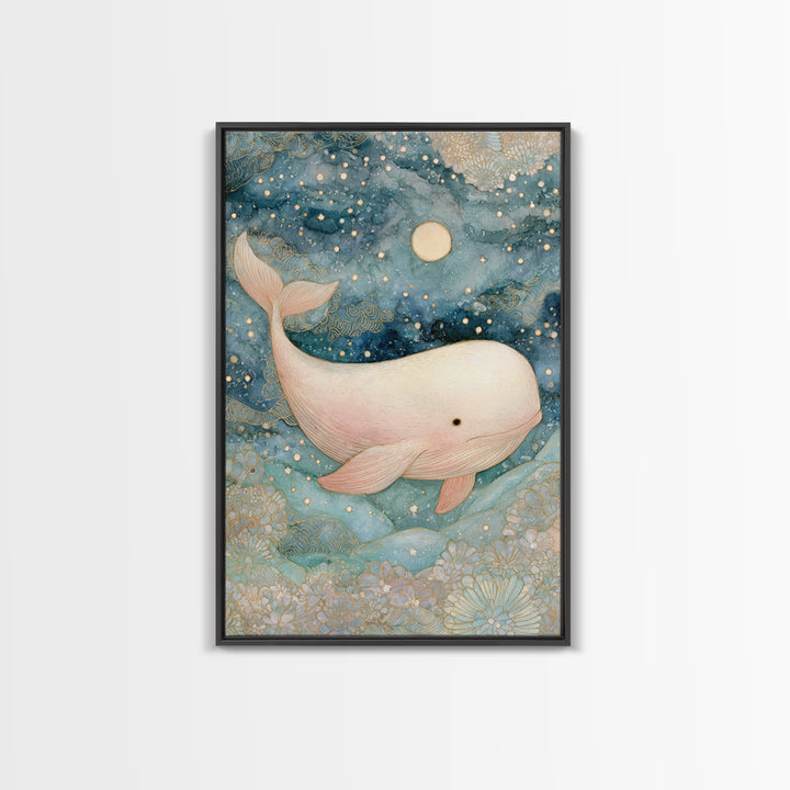 Baby Whale Swimming Through Stars Canvas Print, Nursery Decor, Gallery Decor, Fine Art, Nursery, Wall Art, Home Decor, NDE-2x3-16