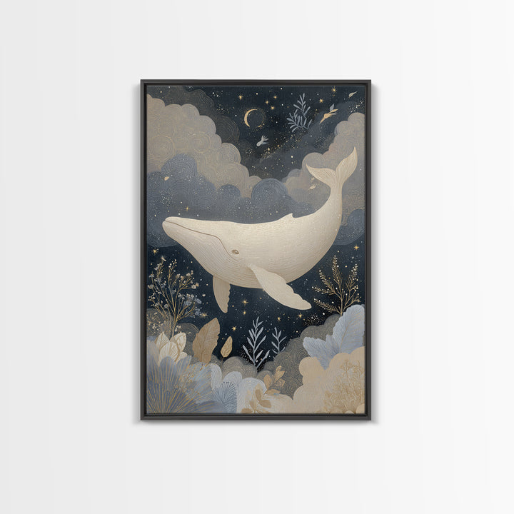 Baby Whale Swimming Through Stars Canvas Print, Nursery Decor, Contemporary Art, Nursery, Wall Decals, Nursery Wall Decor, NDE-2x3-40