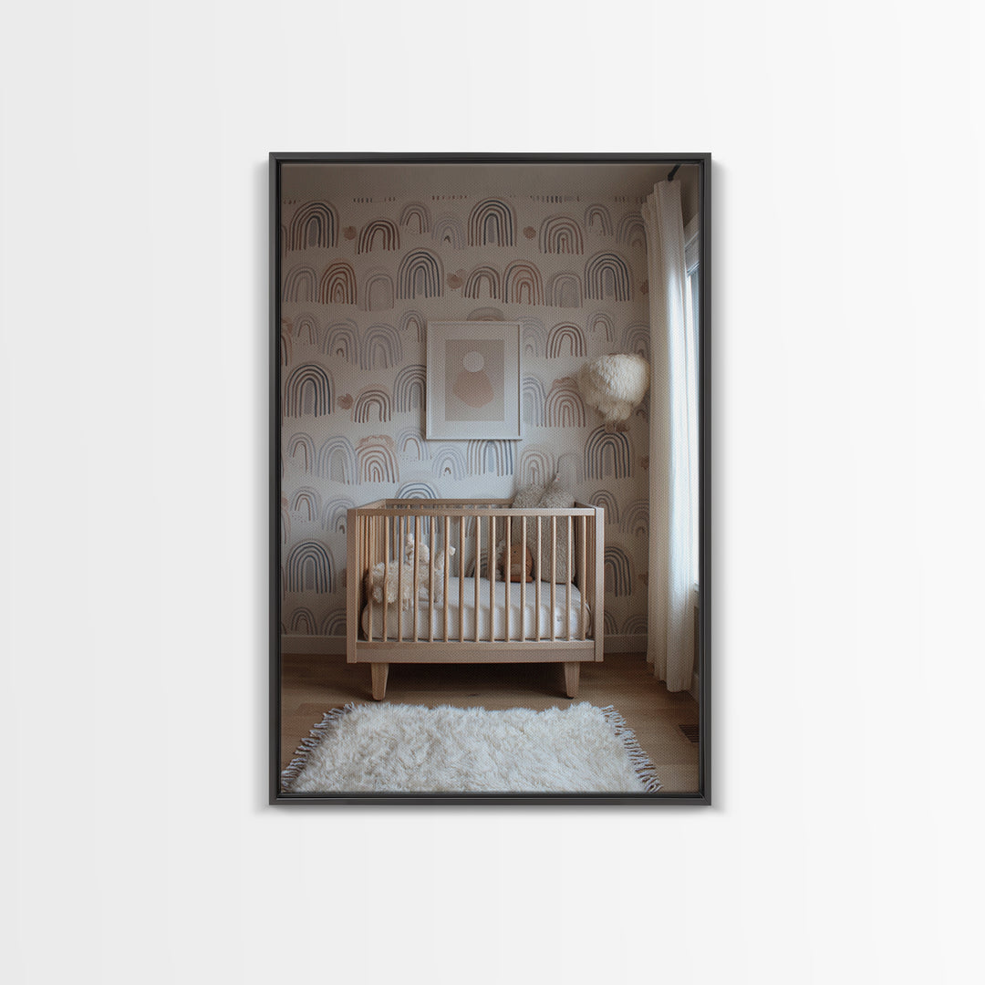 Neutral Boho Sun and Arch Shapes Framed Canvas Print, Nursery Decor, Nursery, Abstract Art, Nursery, Baby Girl Nursery Decor, NDE-2x3-43