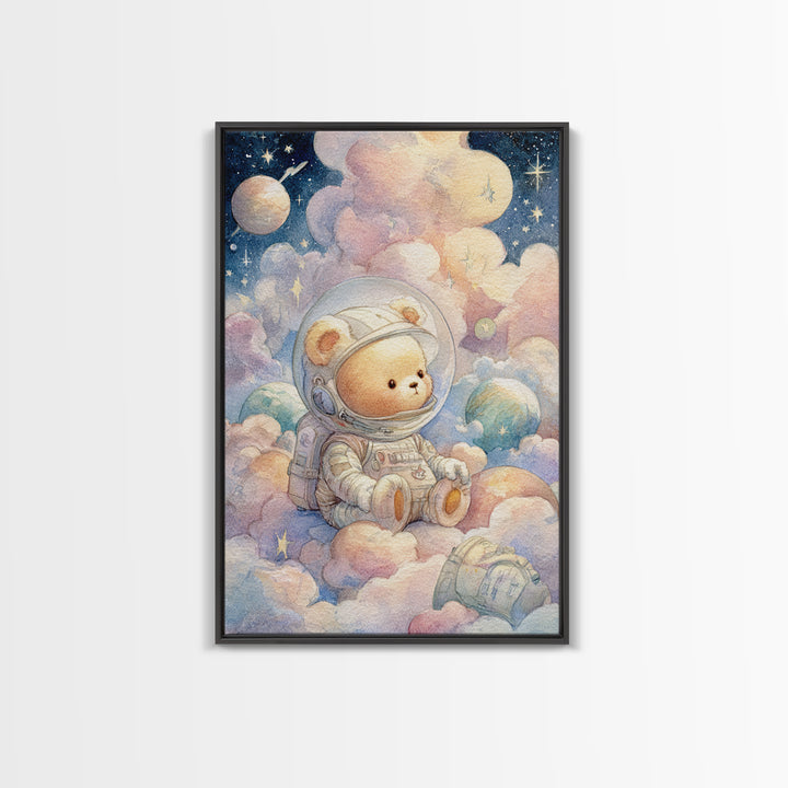Little Astronaut Bear Framed Canvas Print, Nursery Decor, Wall Decals, Abstract Art, Nursery, Girl Nursery Decor, NDE-2x3-47
