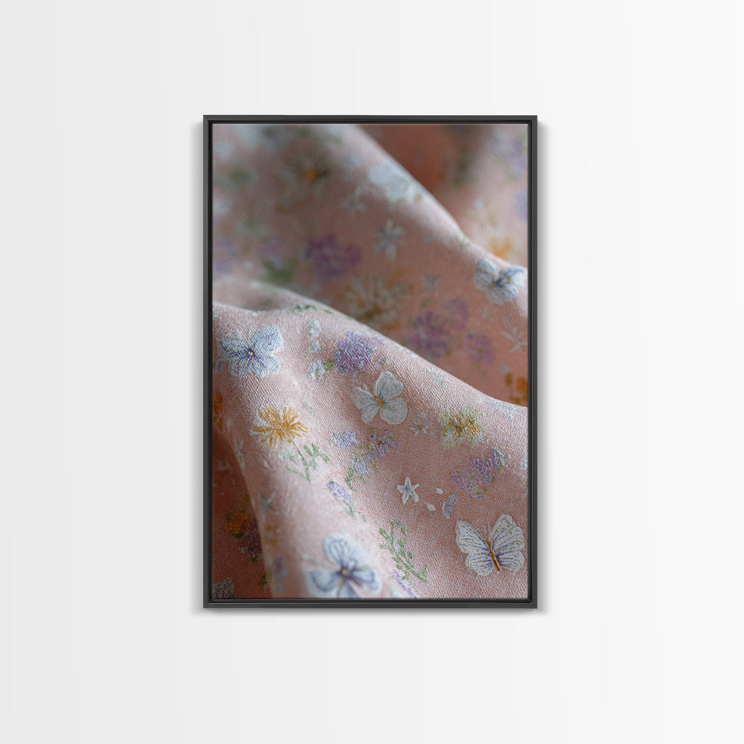 Pastel Butterfly and Wildflower Pattern Framed Canvas Print, Nursery Decor, Home Decor, Fine Art, Nursery, Nursery Art, NDE-2x3-48