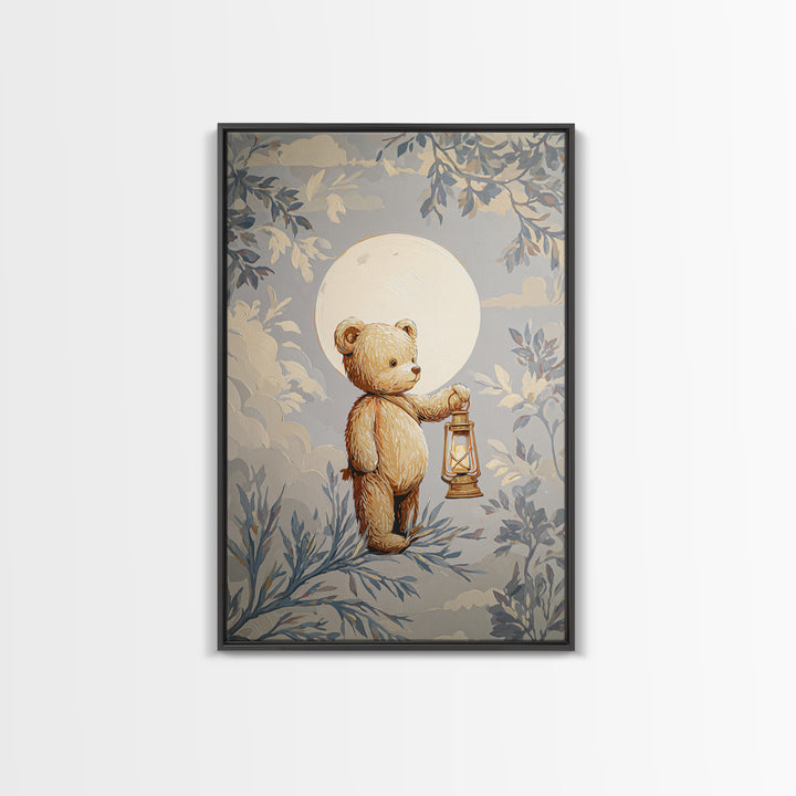 Storybook Bear with Little Lantern Canvas Print, Nursery Decor, Playroom Decor, Fine Art, Nursery, Boy Nursery Decor, NDE-2x3-65
