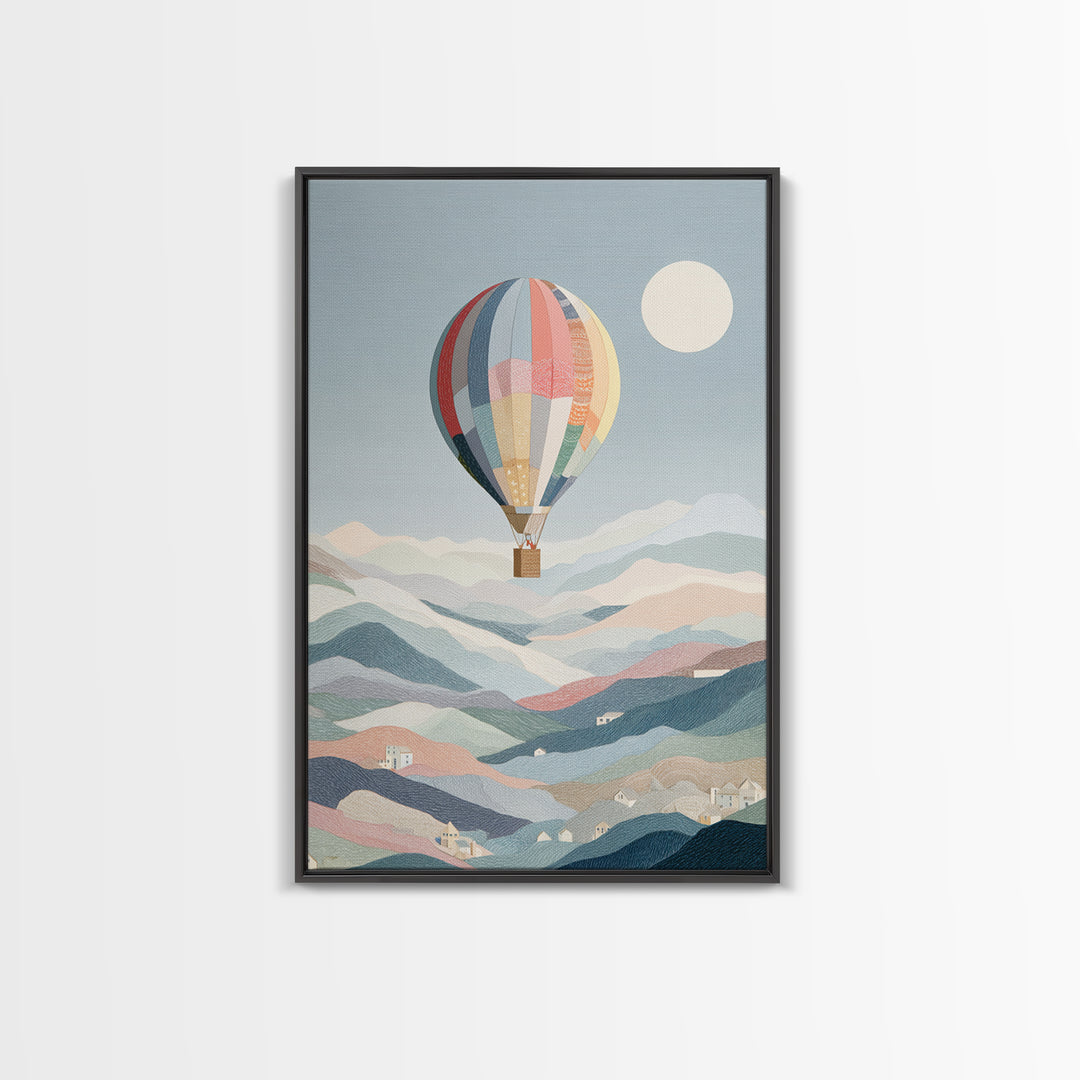 Hot Air Balloon Drifting Framed Canvas Print, Nursery Decor, Playroom Decor, Nursery, Boy Nursery Decor, Gallery Decor, NDE-2x3-68