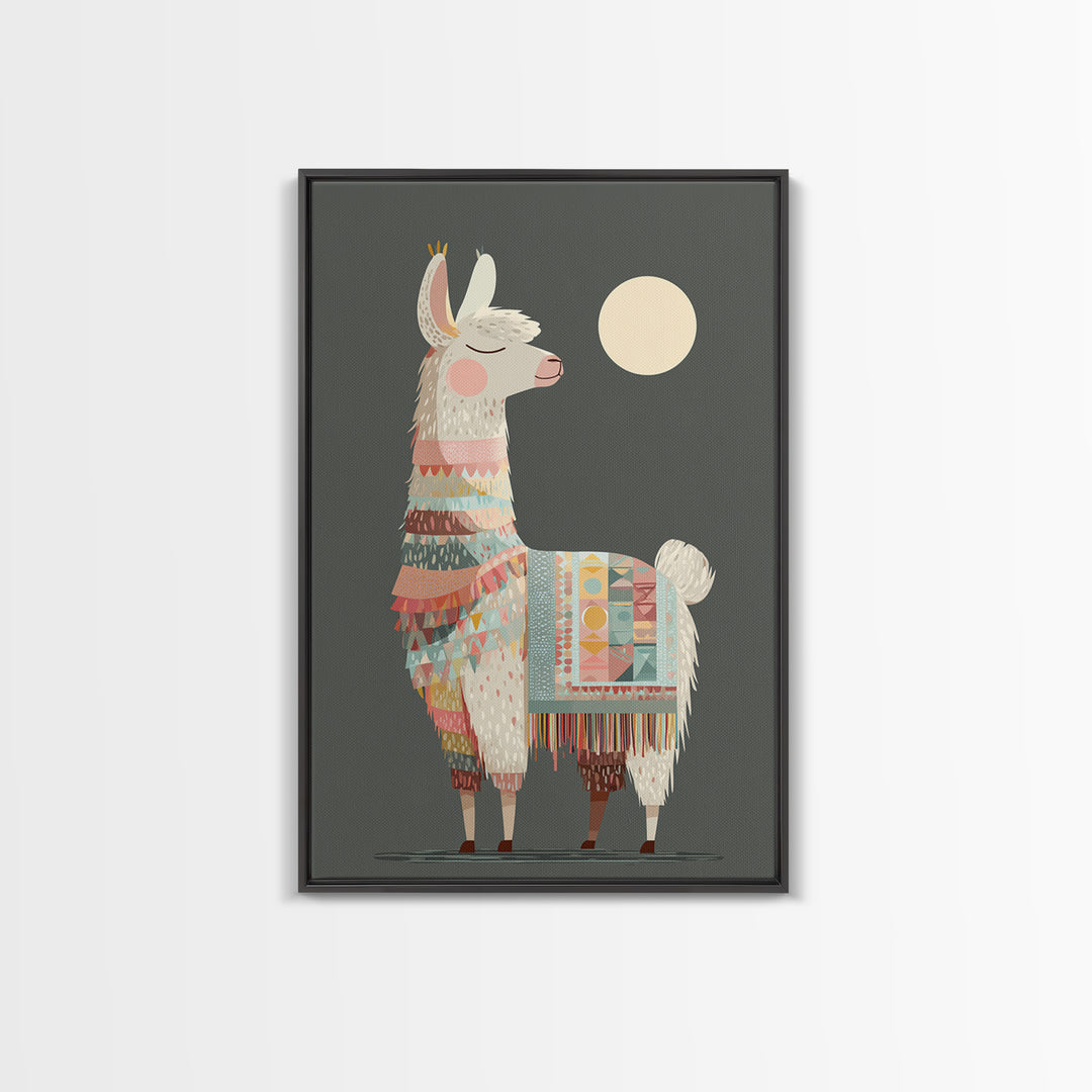 Cute Llama with Blanket Pattern Canvas Print, Nursery Decor, Safari Nursery Decor, Nursery, Modern Decor, Fine Art Print, NDE-2x3-77