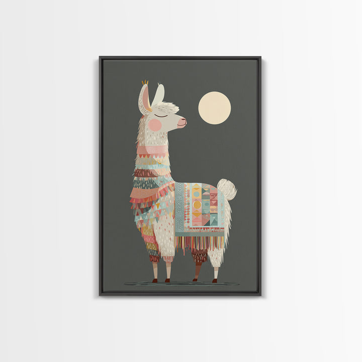 Cute Llama with Blanket Pattern Canvas Print, Nursery Decor, Safari Nursery Decor, Nursery, Modern Decor, Fine Art Print, NDE-2x3-77