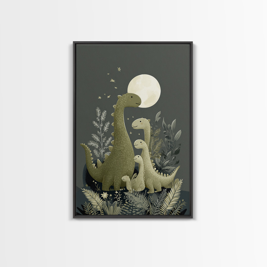 Gentle Dinosaur Family Framed Canvas Print, Nursery Decor, Nursery Wall Decals, Fine Art, Nursery, Textured Painting, NDE-2x3-87