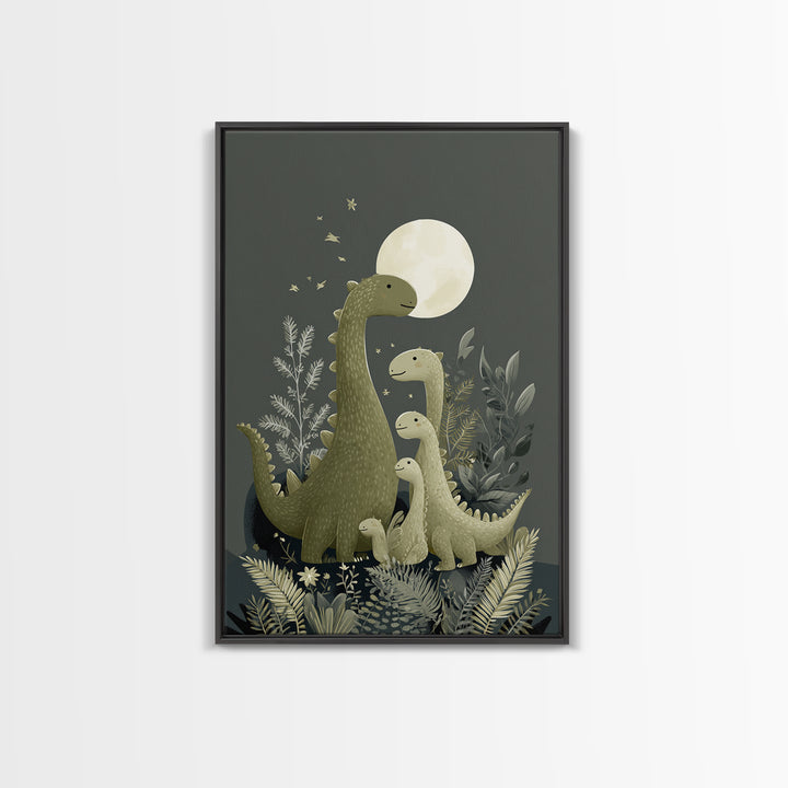 Gentle Dinosaur Family Framed Canvas Print, Nursery Decor, Nursery Wall Decals, Fine Art, Nursery, Textured Painting, NDE-2x3-87
