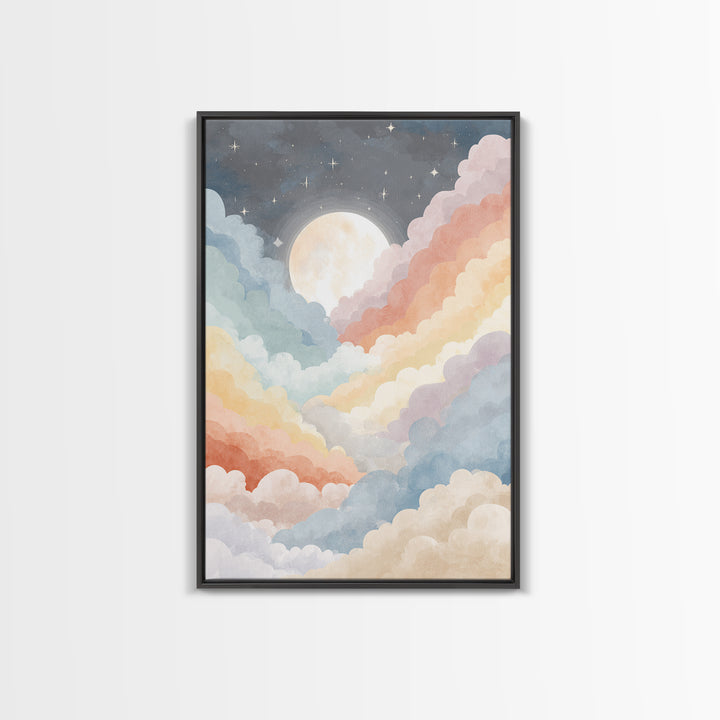 Pastel Rainbow with Soft Cloud Shapes Canvas Print, Nursery Decor, Wall Decal, Abstract Art, Nursery, Wall Light, NDE-2x3-9