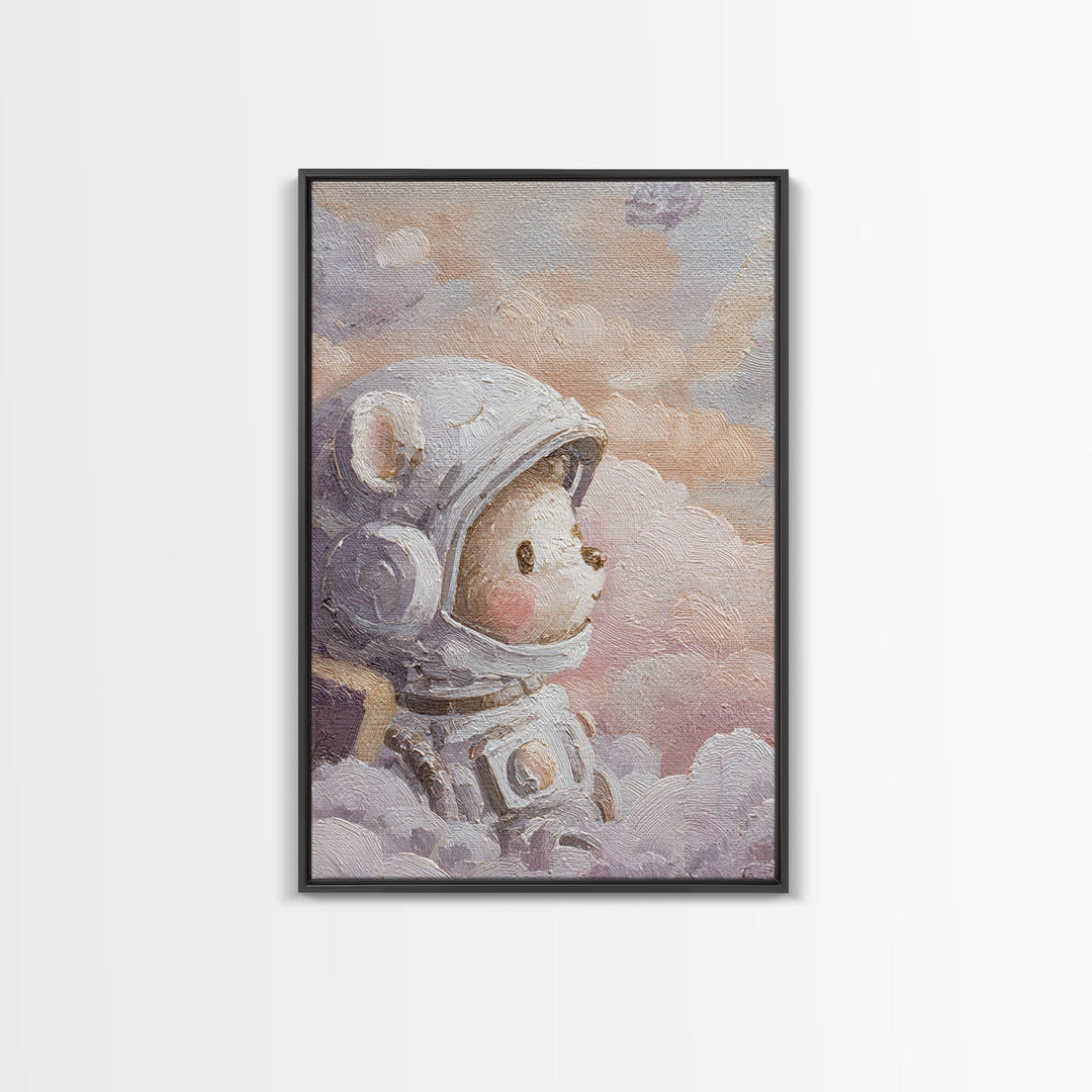 Little Astronaut Bear Canvas Print, Nursery Decor, Nursery Wall Decal, Oil Painting, Nursery, Minimalist Decor, NDE-2x3-95