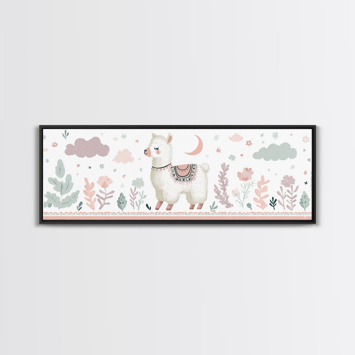 Cute Llama with Blanket Pattern Canvas Print, Nursery Decor, Playroom Decor, Nursery, Boy Nursery Decor, Gallery Decor, NDE-3x1-13