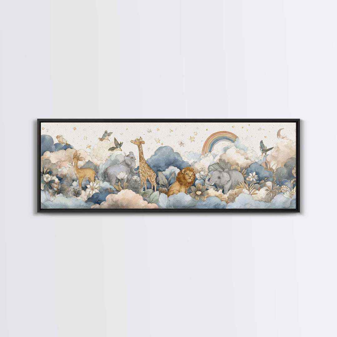 Woodland Animal Parade Framed Canvas Print, Nursery Decor, Nursery Art, Fine Art, Nursery, Kids Wall Art, Nursery Wall Decals, NDE-3x1-18