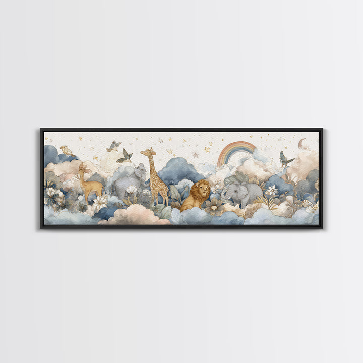 Woodland Animal Parade Framed Canvas Print, Nursery Decor, Nursery Art, Fine Art, Nursery, Kids Wall Art, Nursery Wall Decals, NDE-3x1-18