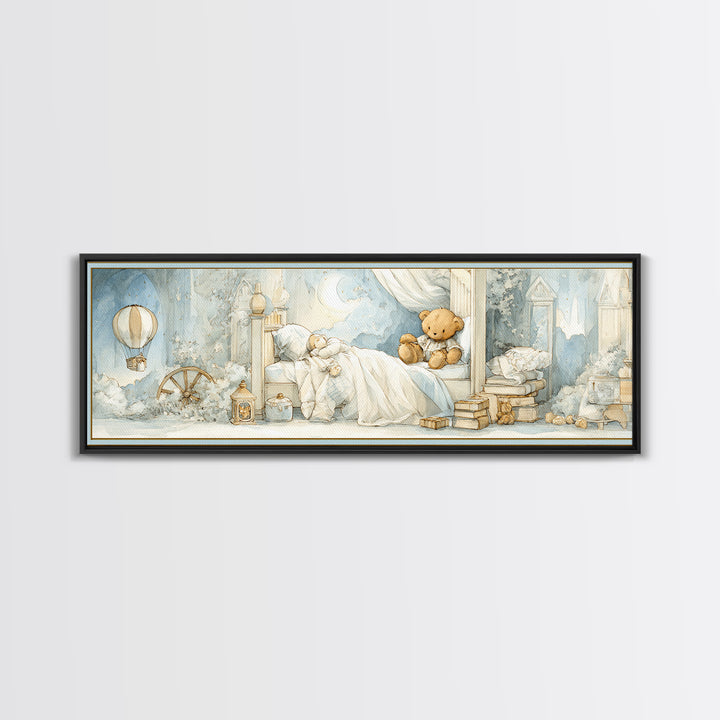 Storybook Bear with Little Lantern Canvas Print, Nursery Decor, Kids Wall Art, Abstract Art, Nursery, Room Decor, NDE-3x1-25