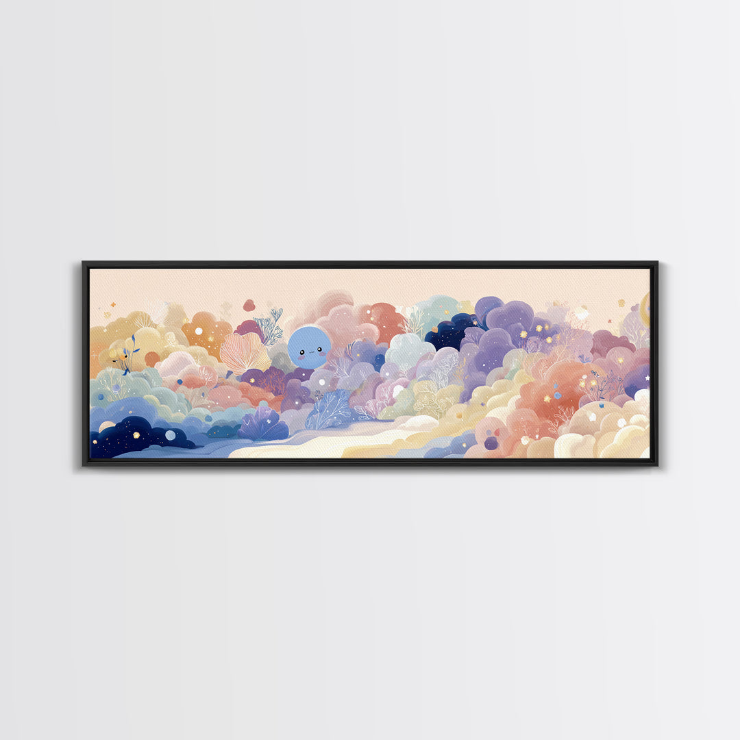 Pastel Rainbow with Soft Cloud Shapes Canvas Print, Nursery Decor, Boy Nursery Decor, Abstract Art, Nursery, Contemporary Art, NDE-3x1-41