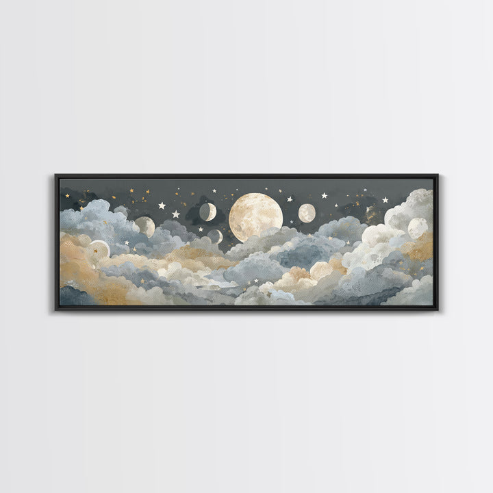 Moon Phase Mobile Canvas Print, Nursery Decor, Fine Art, Nursery, Floral Wall Art, Botanical Wall Art, Safari Nursery Decor, NDE-3x1-43