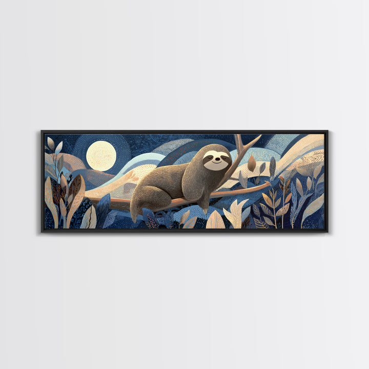 Sleepy Sloth Hanging from Branch Canvas Print, Nursery Decor, Safari Nursery Decor, Nursery, Modern Decor, Fine Art Print, NDE-3x1-46