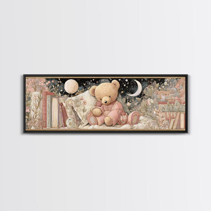 Storybook Bear with Little Lantern Canvas Print, Nursery Decor, Kids Wall Art, Abstract Art, Nursery, Room Decor, NDE-3x1-49