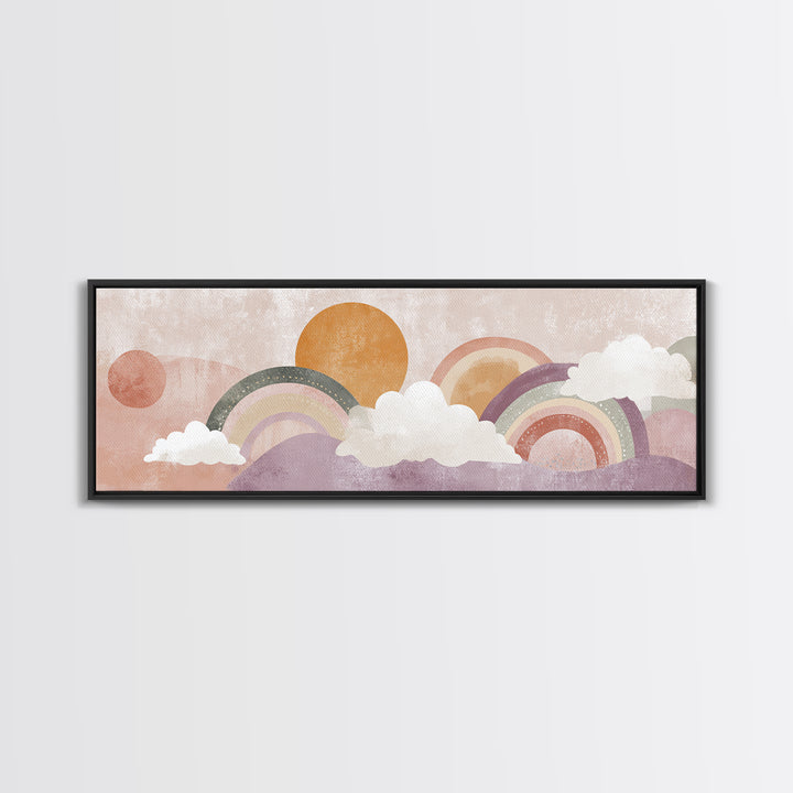 Neutral Boho Sun and Arch Shapes Framed Canvas Print, Nursery Decor, Framed Wall Art, Fine Art, Nursery, Safari Nursery Decor, NDE-3x1-51