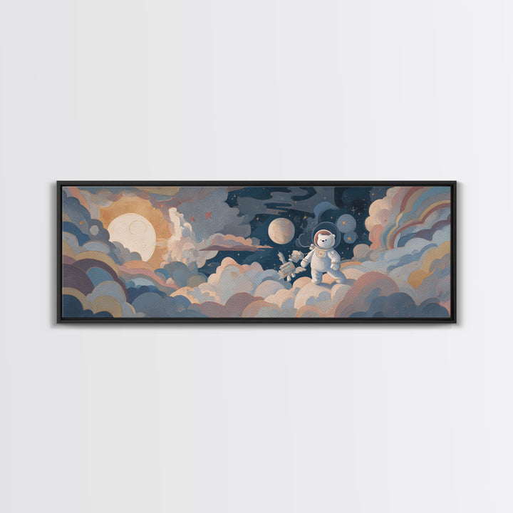 Little Astronaut Bear Framed Canvas Print, Nursery Decor, Art Print, Fine Art, Nursery, Woodland Nursery Decor, Nursery Prints, NDE-3x1-55