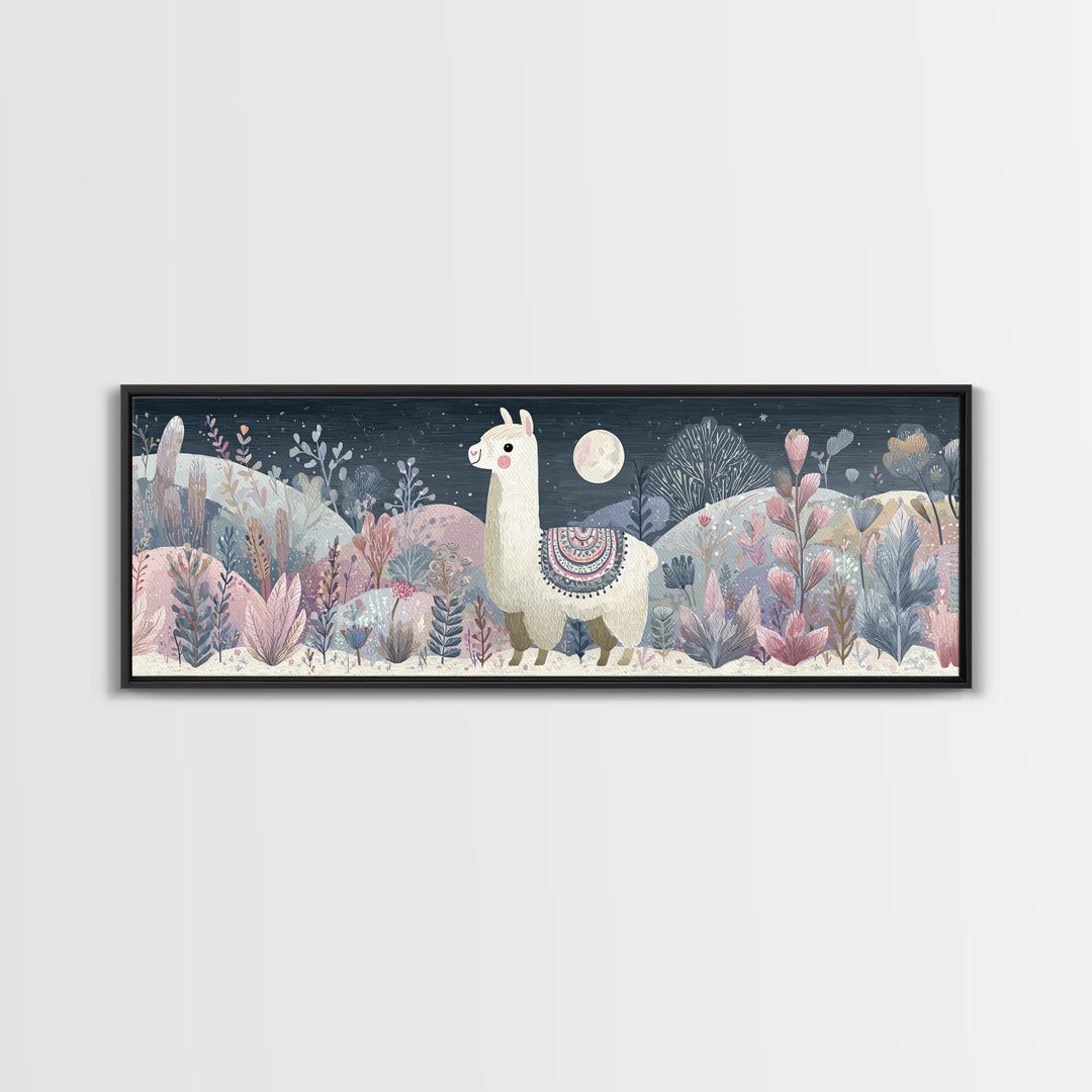 Cute Llama with Blanket Pattern Canvas Print, Nursery Decor, Nursery Wall Decal, Oil Painting, Nursery, Minimalist Decor, NDE-3x1-61