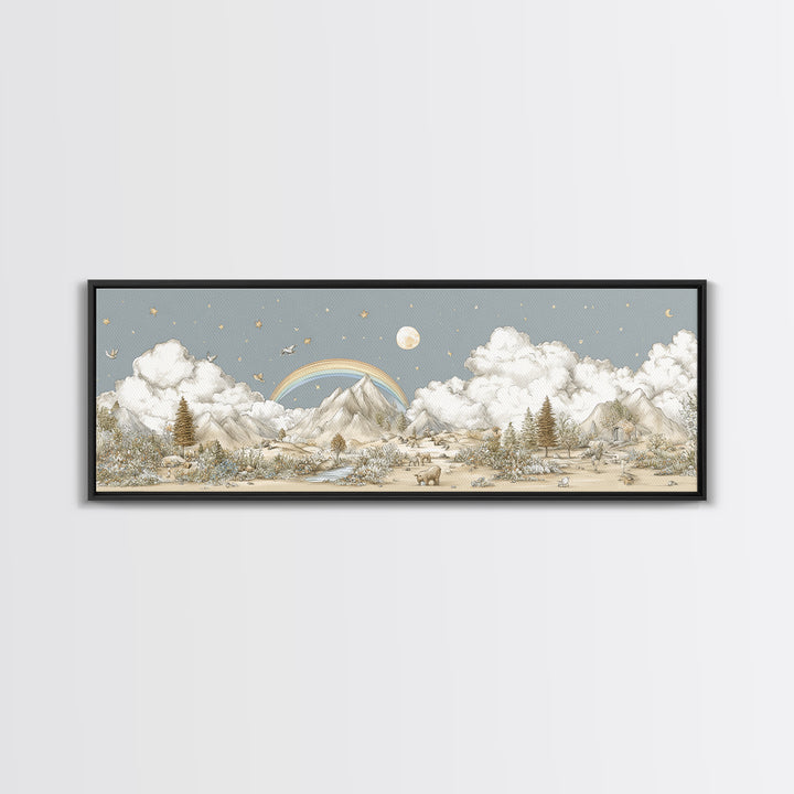 Calm Mountain Nursery Landscape Framed Canvas Print, Nursery Decor, Luxury Decor, Fine Art, Nursery, Nursery Wall Art, NDE-3x1-64