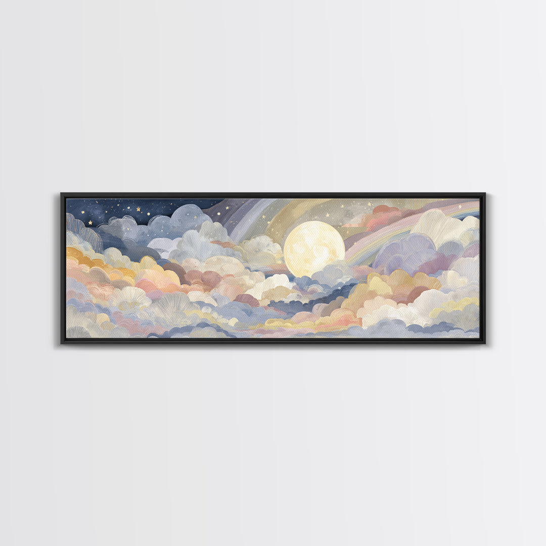 Pastel Rainbow with Soft Cloud Shapes Canvas Print, Nursery Decor, Boy Nursery Decor, Abstract Art, Nursery, Contemporary Art, NDE-3x1-65