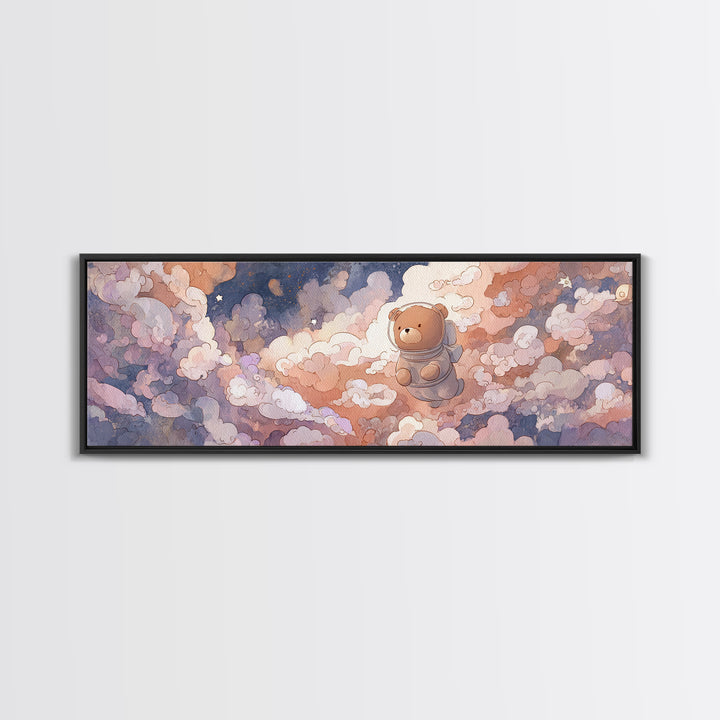 Little Astronaut Bear Framed Canvas Print, Nursery Decor, Statement Artwork, Fine Art, Nursery, Nursery Wall Art, NDE-3x1-7
