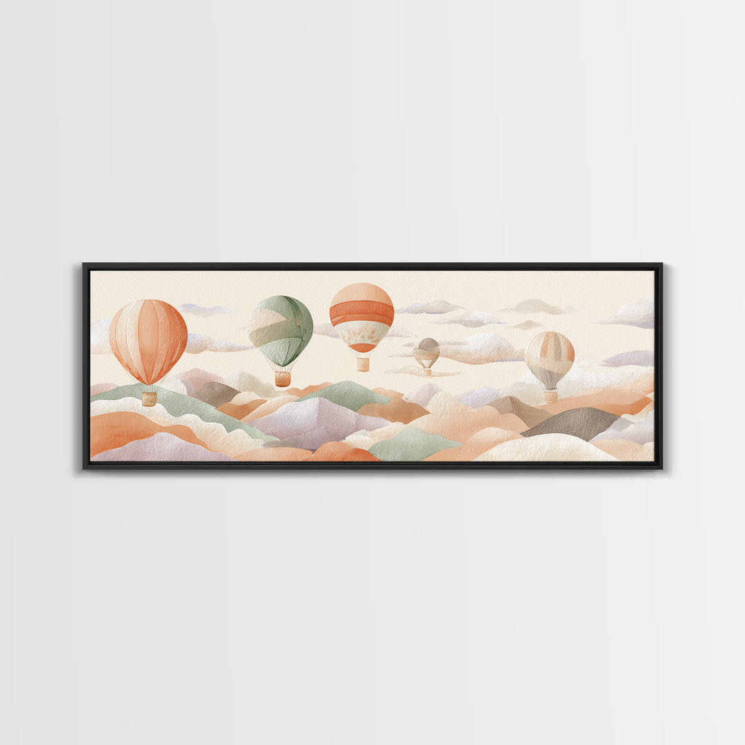 Hot Air Balloon Drifting Canvas Print, Nursery Decor, Art Print, Fine Art, Nursery, Woodland Nursery Decor, Nursery Prints, NDE-3x1-76