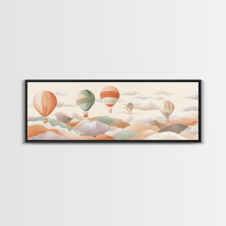 Hot Air Balloon Drifting Canvas Print, Nursery Decor, Art Print, Fine Art, Nursery, Woodland Nursery Decor, Nursery Prints, NDE-3x1-76