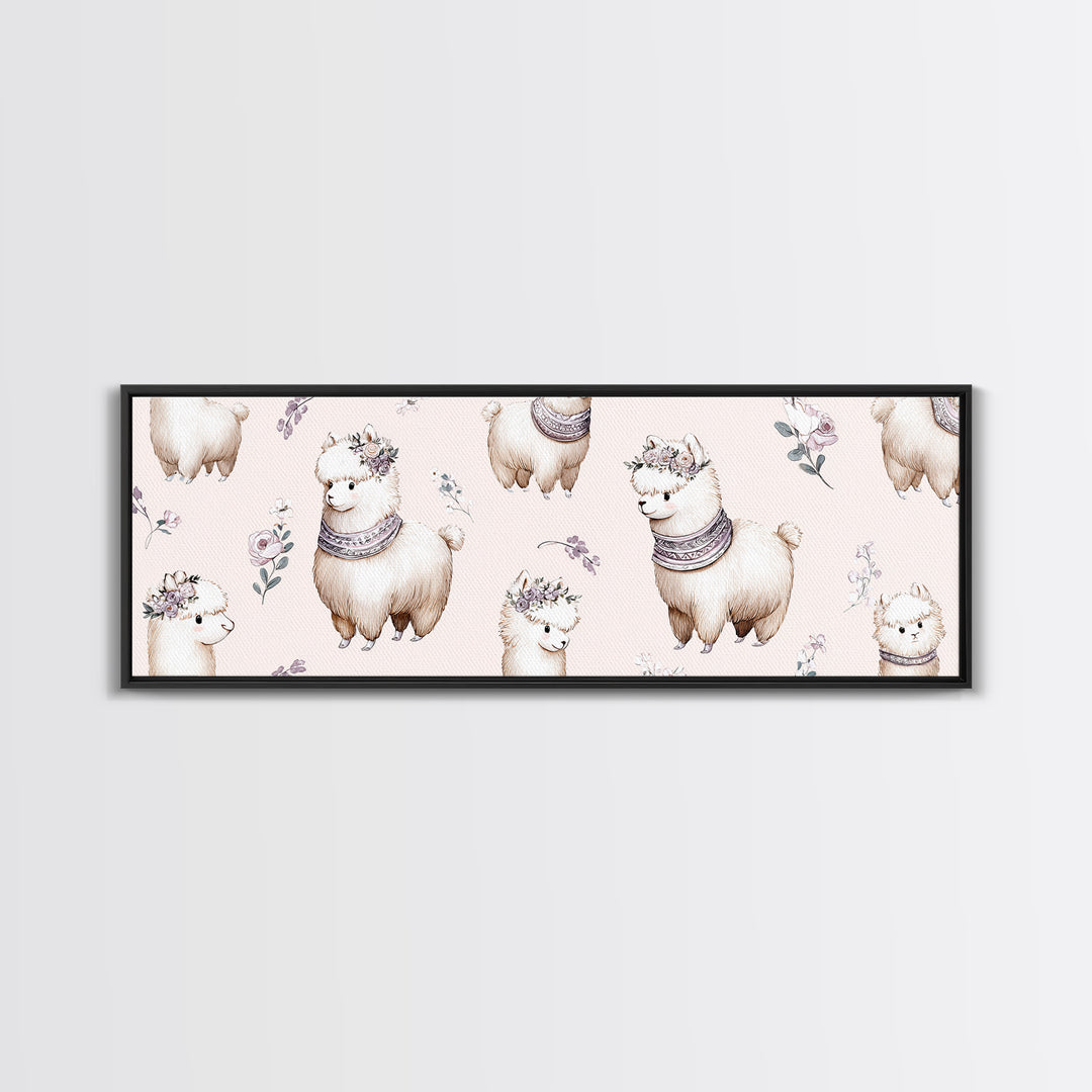 Cute Llama with Blanket Pattern Canvas Print, Nursery Decor, Nursery Wall Decal, Oil Painting, Nursery, Minimalist Decor, NDE-3x1-85