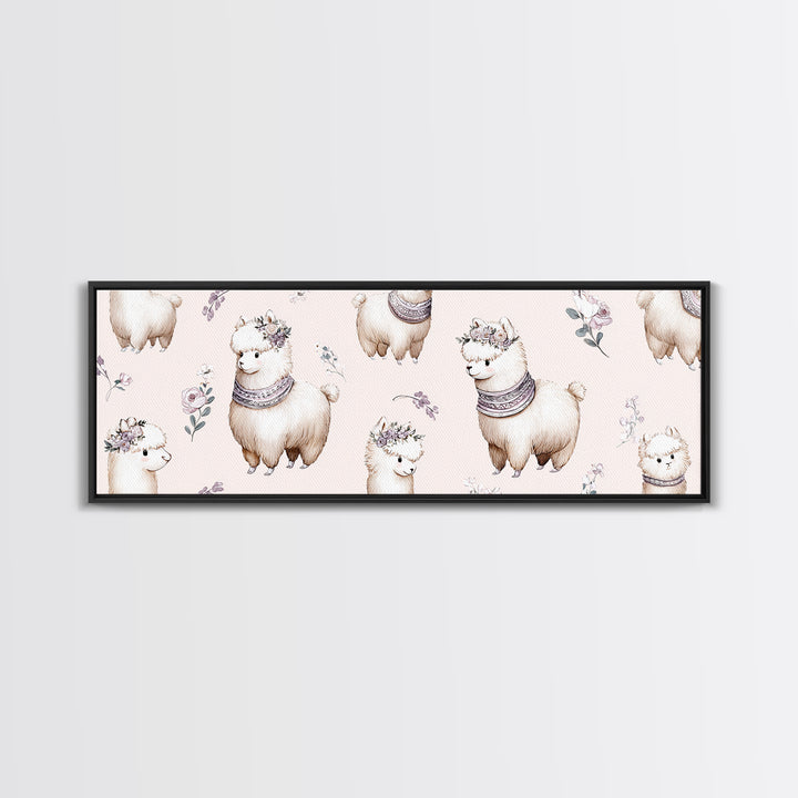 Cute Llama with Blanket Pattern Canvas Print, Nursery Decor, Nursery Wall Decal, Oil Painting, Nursery, Minimalist Decor, NDE-3x1-85