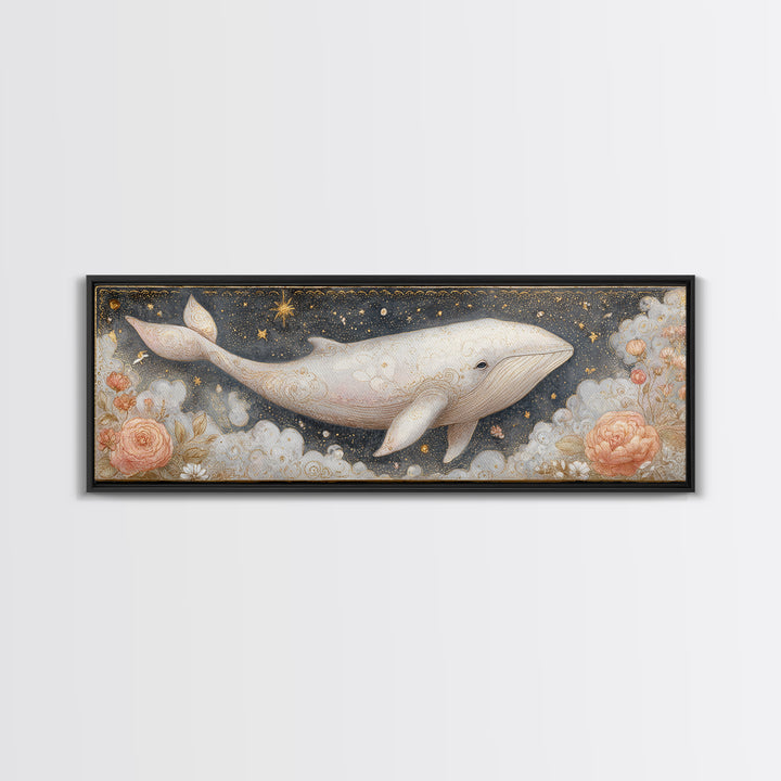 Baby Whale Swimming Through Stars Canvas Print, Nursery Decor, Textured Painting, Fine Art, Nursery, Bedroom Decor, Wall Decal, NDE-3x1-96