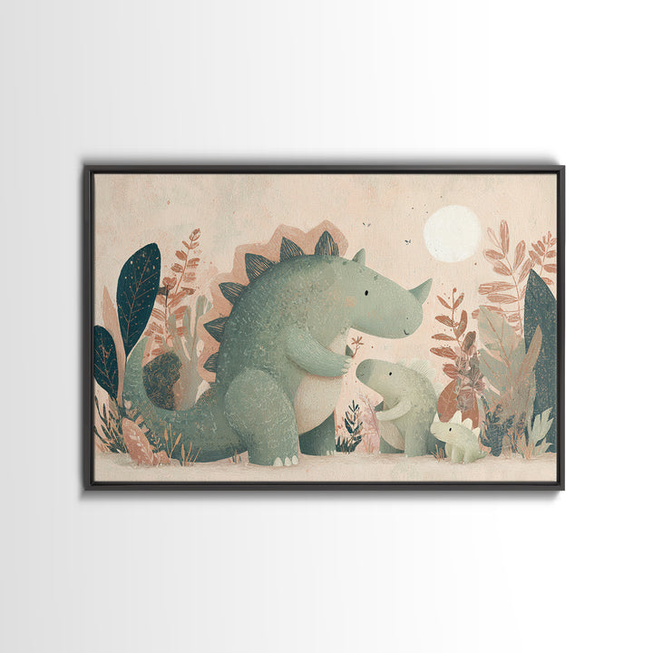 Gentle Dinosaur Family Canvas Print, Nursery Decor, Modern Decor, Fine Art, Nursery, Wall Decor, Art Print, Printable Wall Art, NDE-3x2-11