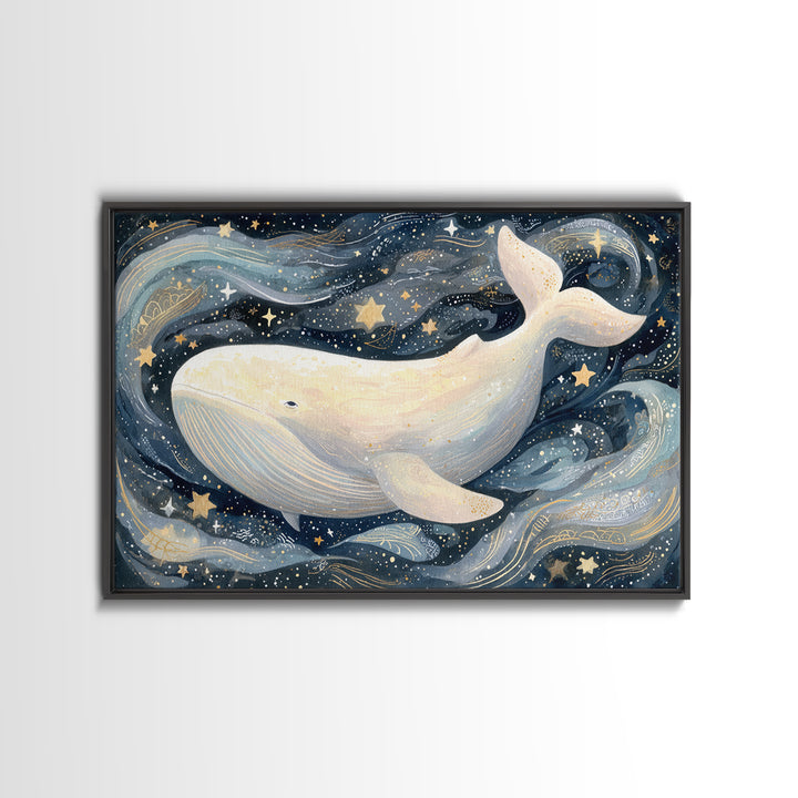 Baby Whale Swimming Through Stars Canvas Print, Nursery Decor, Wall Light, Fine Art, Nursery, Statement Artwork, Boho Decor, NDE-3x2-12