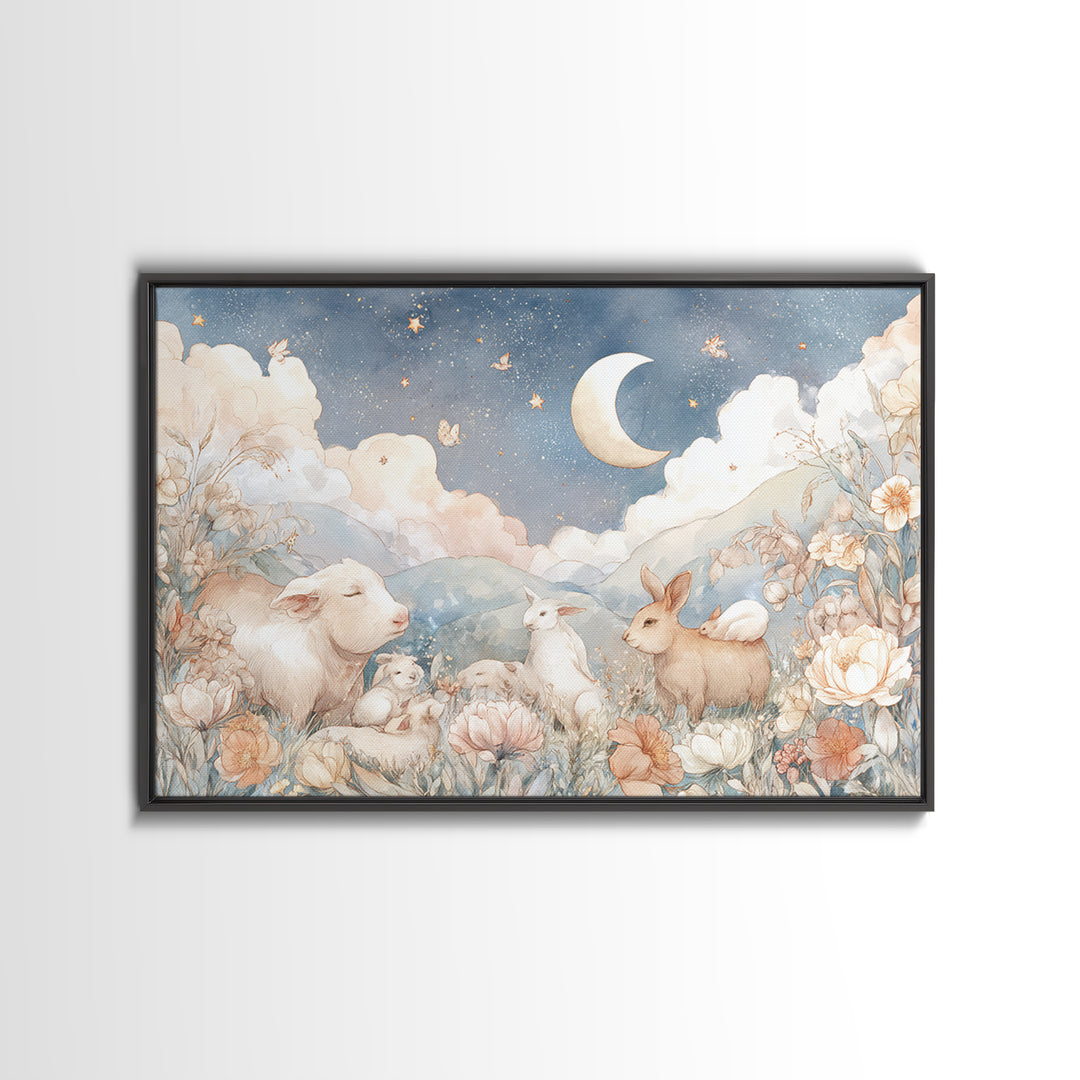 Farm Animals in Soft Watercolor Style Canvas Print, Nursery Decor, Wall, Oil Painting, Nursery, Nursery Wall Decals, NDE-3x2-22