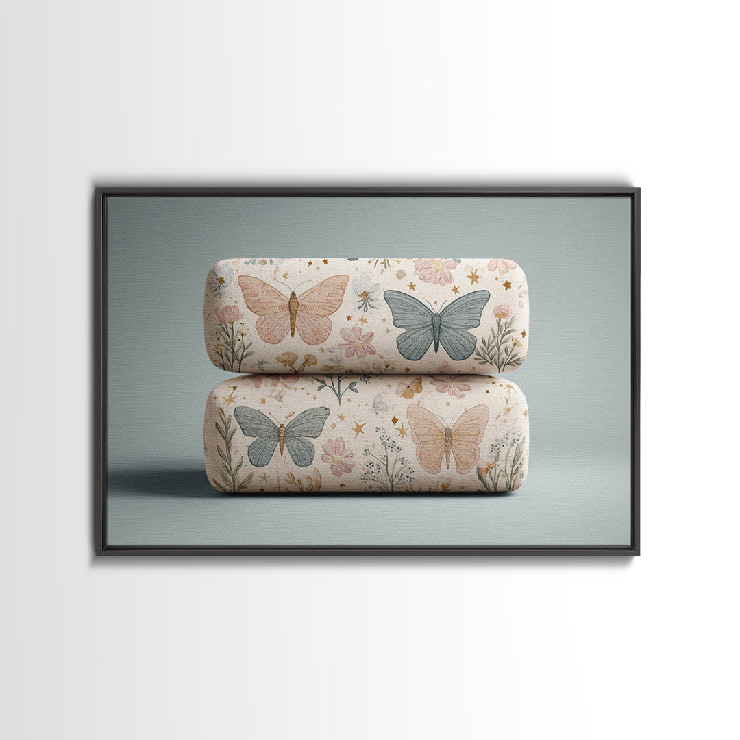 Pastel Butterfly and Wildflower Pattern Canvas Print, Nursery Decor, Boy Nursery Decor, Fine Art, Nursery, Contemporary Art, NDE-3x2-44