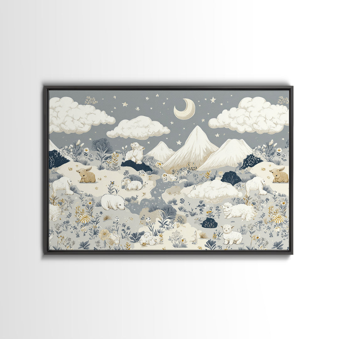 Calm Mountain Nursery Landscape Canvas Print, Nursery Decor, Kids Wall Art, Fine Art, Nursery, Room Decor, Textured Painting, NDE-3x2-52