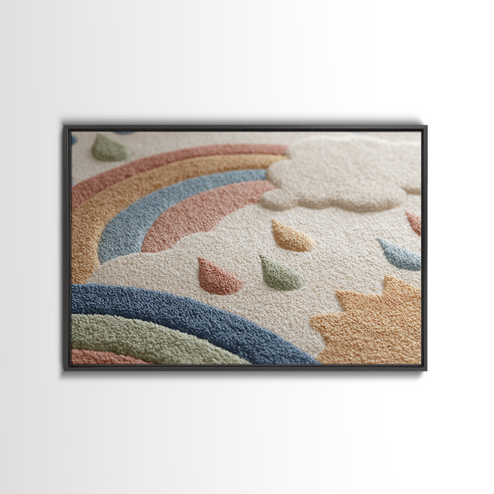 Cloud Rainbow and Raindrop Composition Canvas Print, Nursery Decor, Contemporary Art, Fine Art, Nursery, Wall Decals, NDE-3x2-72