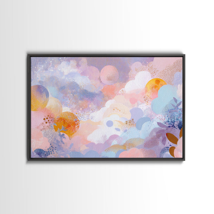 Pastel Rainbow with Soft Cloud Shapes Framed Canvas Print, Nursery Decor, Room Decor, Abstract Art, Nursery, Framed Wall Art, NDE-3x2-77